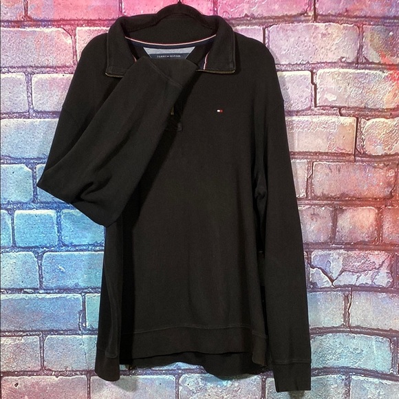 Tommy Hilfiger Quarter Zip Sweatshirt XXL Black Cotton Pullover Sweatshirt - Picture 2 of 6